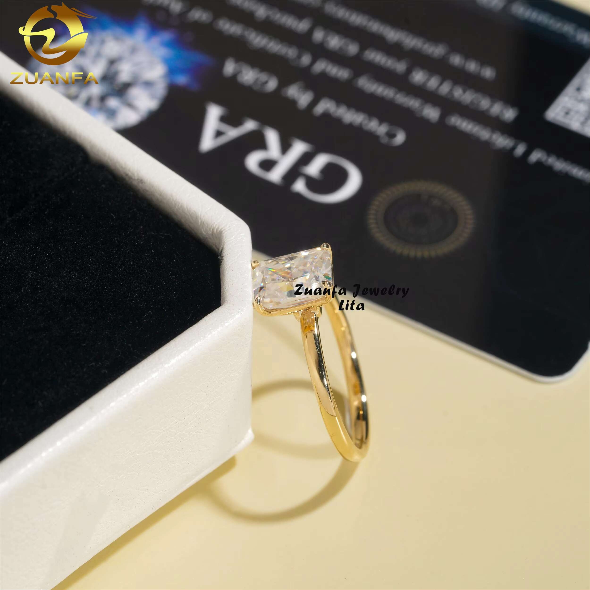 Fashion Luxury Romantic 14k Gold VVS Diamond 2ct Radiant Cut Moissanite Engagement Wedding Ring