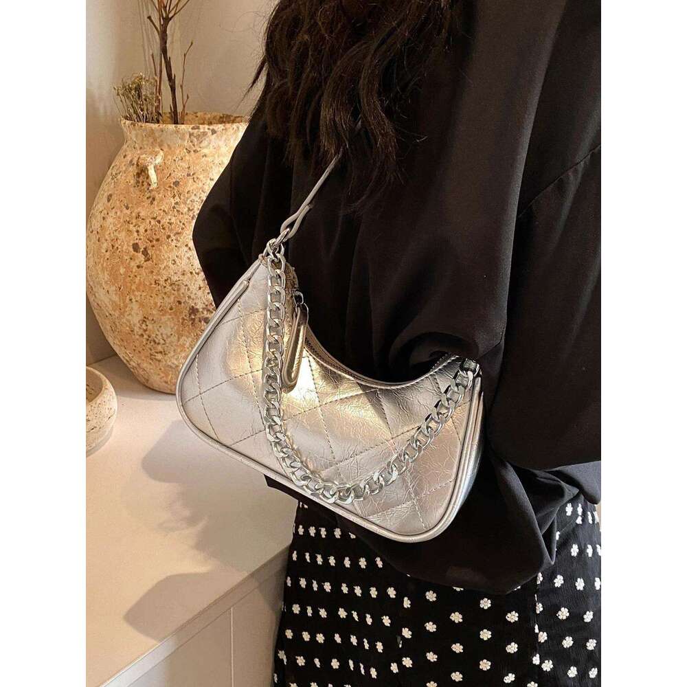 Underarm 2025 new high-end women's niche design single shoulder crossbody bag summer silver small square bag