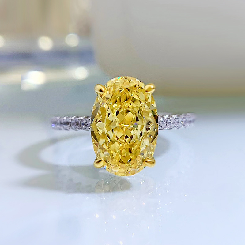 US Size 5-9 Sparkling Dove Egg Yellow Lab Moissanite Diamond Luxury Jewelry Soild 100% 925 Sterling Silver Gorgeous Lady Women Wedding Birde Ring For 