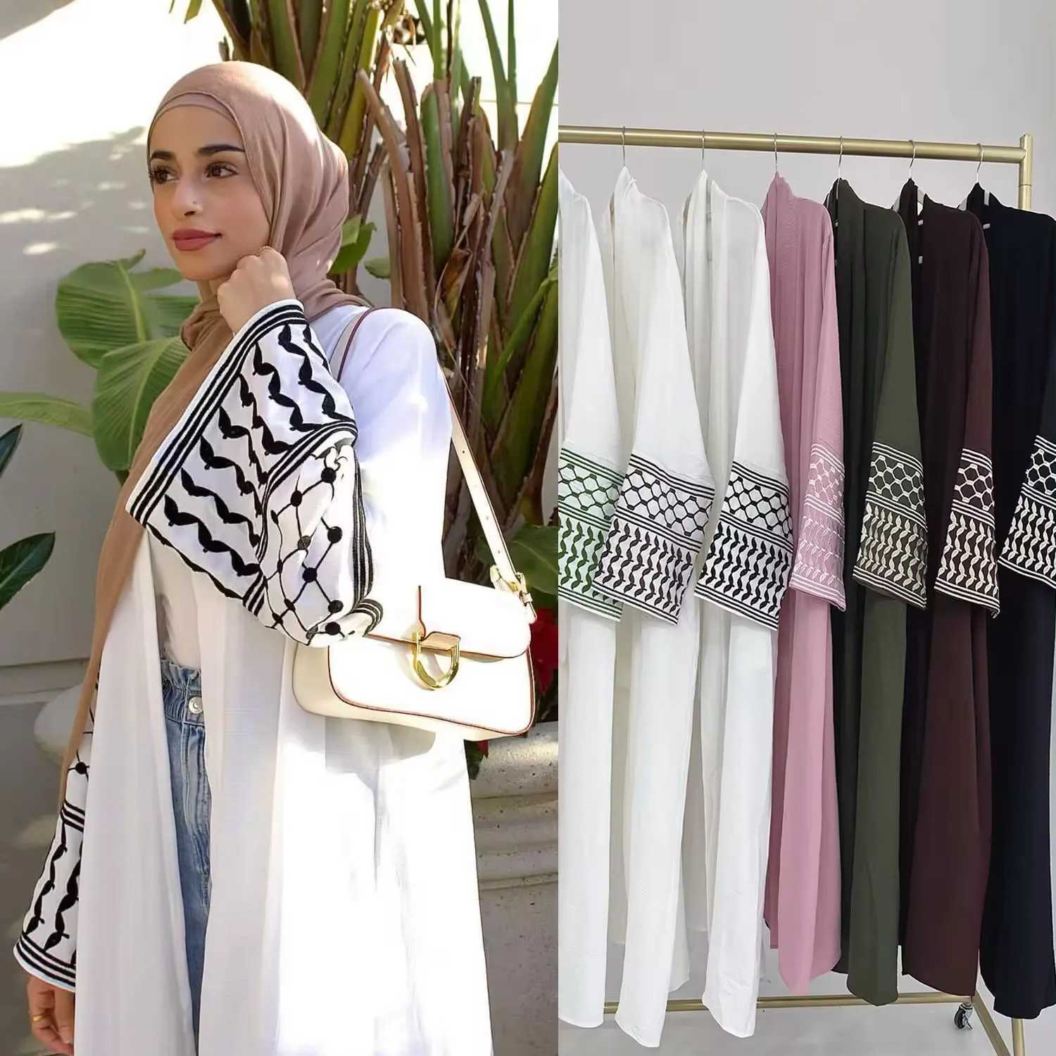 Fashion Embroidery Kimono Oversized Muslim Robe Abaya Syari Female Full Length Belted Muslim Abaya Open Front Abayas Robe Kaftan X250514