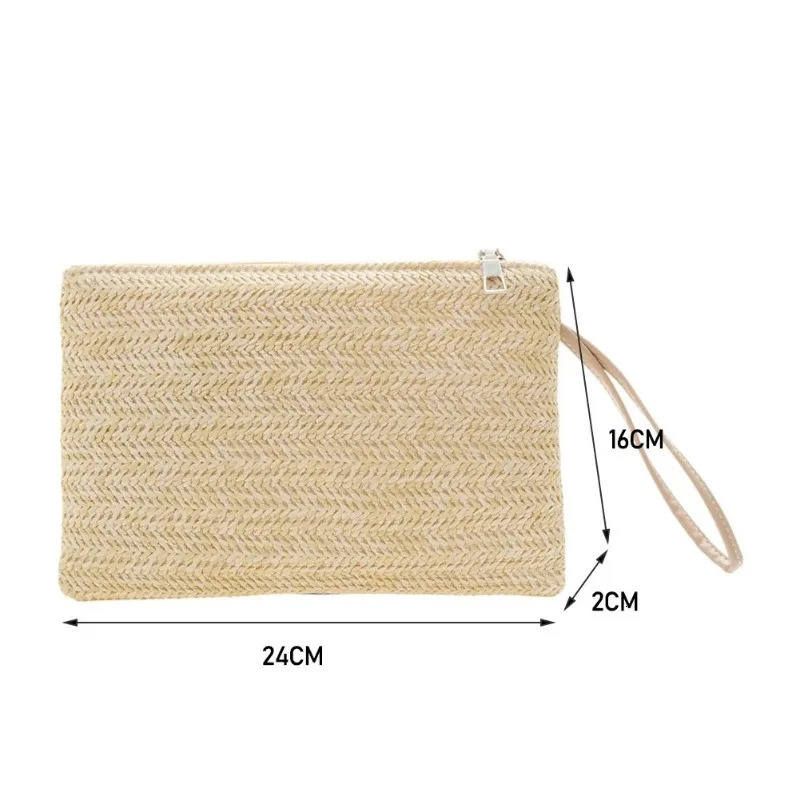 Boho Elegant Straw Handbag Beach Clutch Womens Woven Purse Solid Colour 250514