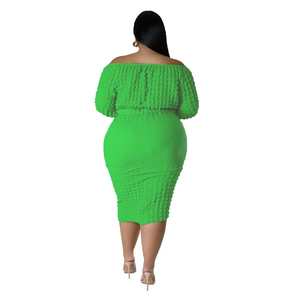 Plus Size 2023 European Womens Cross border Autumn Collection Solid Color Bubble 2piece Set 250506