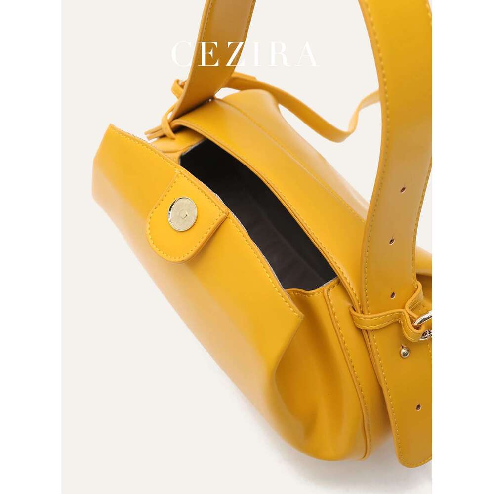 CEZIRA Women Fashion Designer PU Vegan Leather Handbags Niche Brand Rugby Shape Top-Handle Bags Crossbody Shoulder Purses Daily