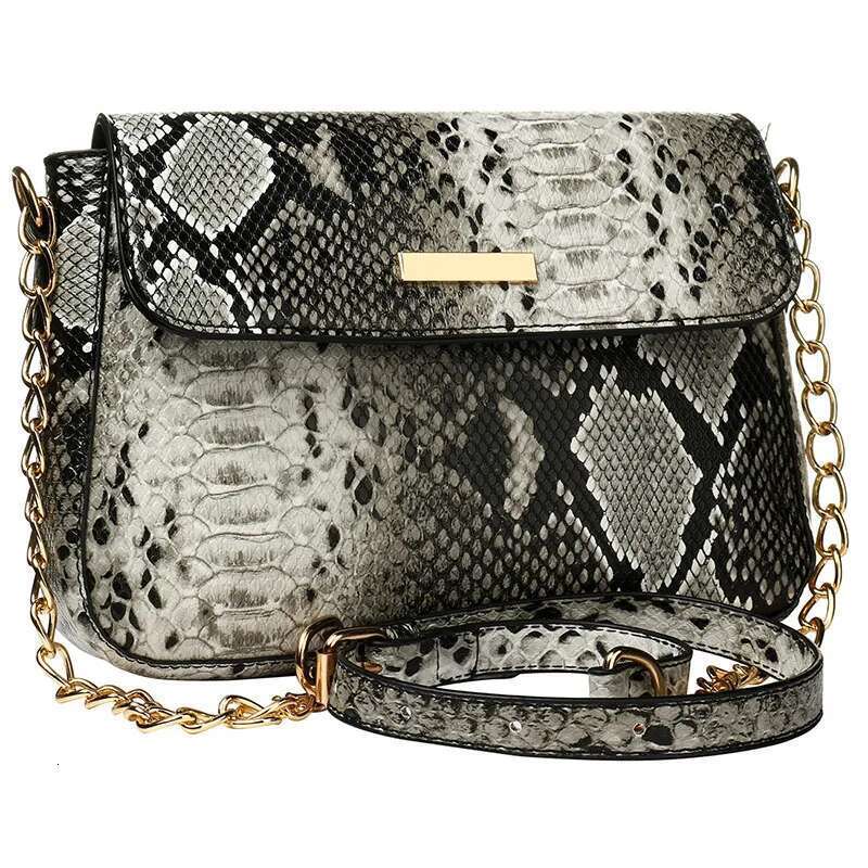Female PU Matte Leather Chain Crossbody Bags New Fashion Small Snake Print Flap Shoulder Handbag for Girls Square Messenger Bag