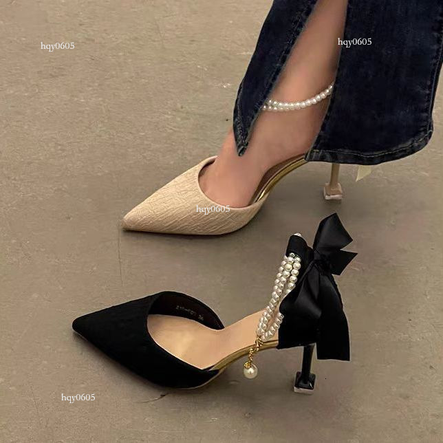 High quality new product designer new shoes high heels women's 2025 spring/summer new pearl foot ring fairy gentle baotou new fashionable shoes