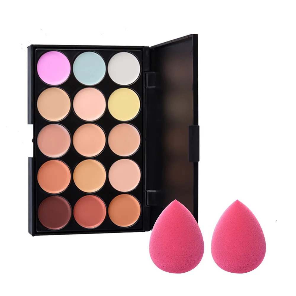 POPFEEL Concealer Palette Kit 15 Color Facial Camouflage Concealer with Sponge Puff 250512