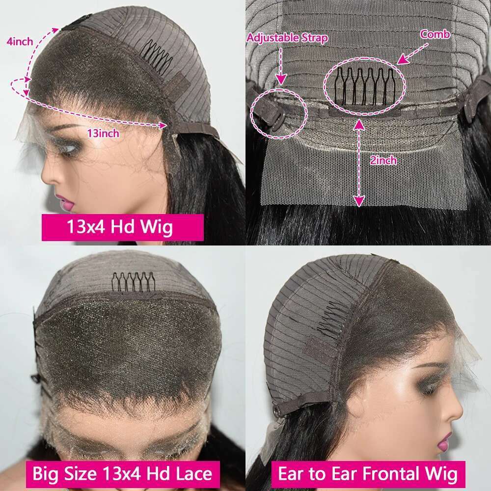 Queenlike Real Frontal 13X4 Straight Human Hair For Women Scalp Top Wigs Thin Hd Invisible Transparent Lace