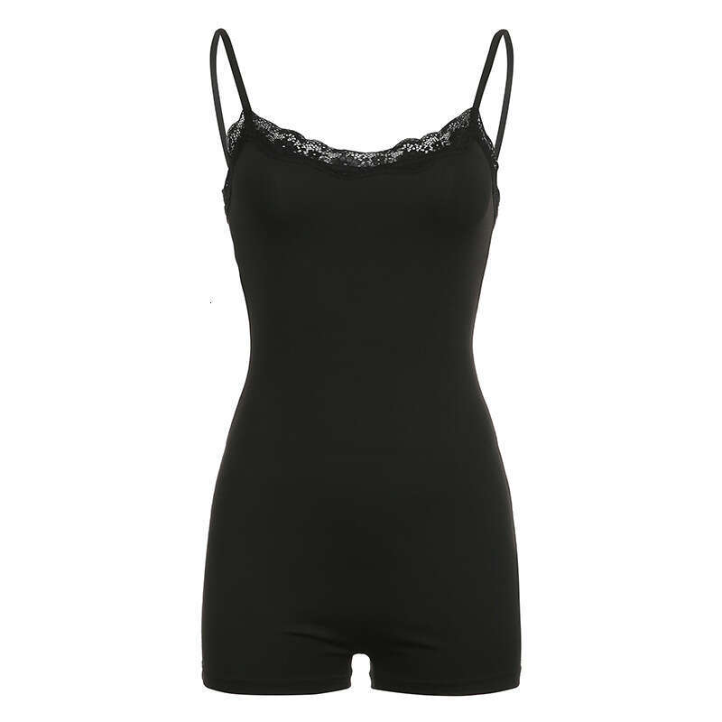 Summer Beer Girl Lightweight Lace Splicing Strap Jumpsuit Shorts For Women B5
