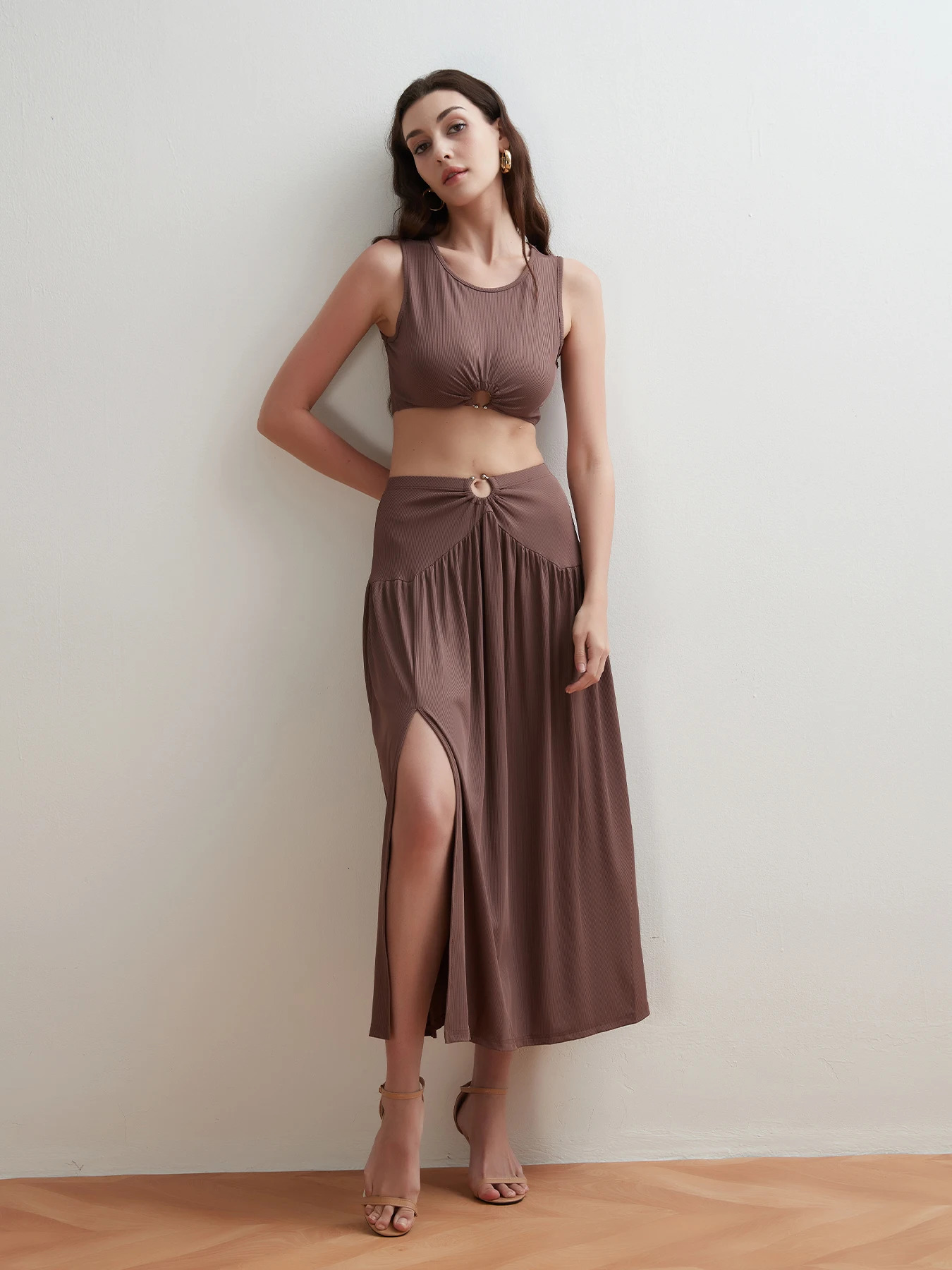 Elegant Contrast Color Strapless Party Dress Set Chic Women OffShoulder Cutout Tube TopWrapped Long Dresses 250514