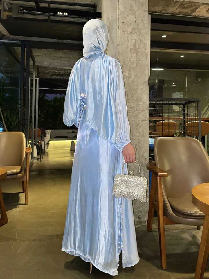 Middle East Women Djellaba Gown Eid Muslim Lantern Slve Dresses Long Robes Abaya Kaftan Cardigan Scarf Belt Burquas X250514