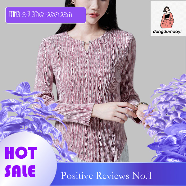 dongdumaoyi Gold velvet shirt long sleeved autumn and winter clothing 2024 new Miyake elastic pleated top women's base T-shirt
