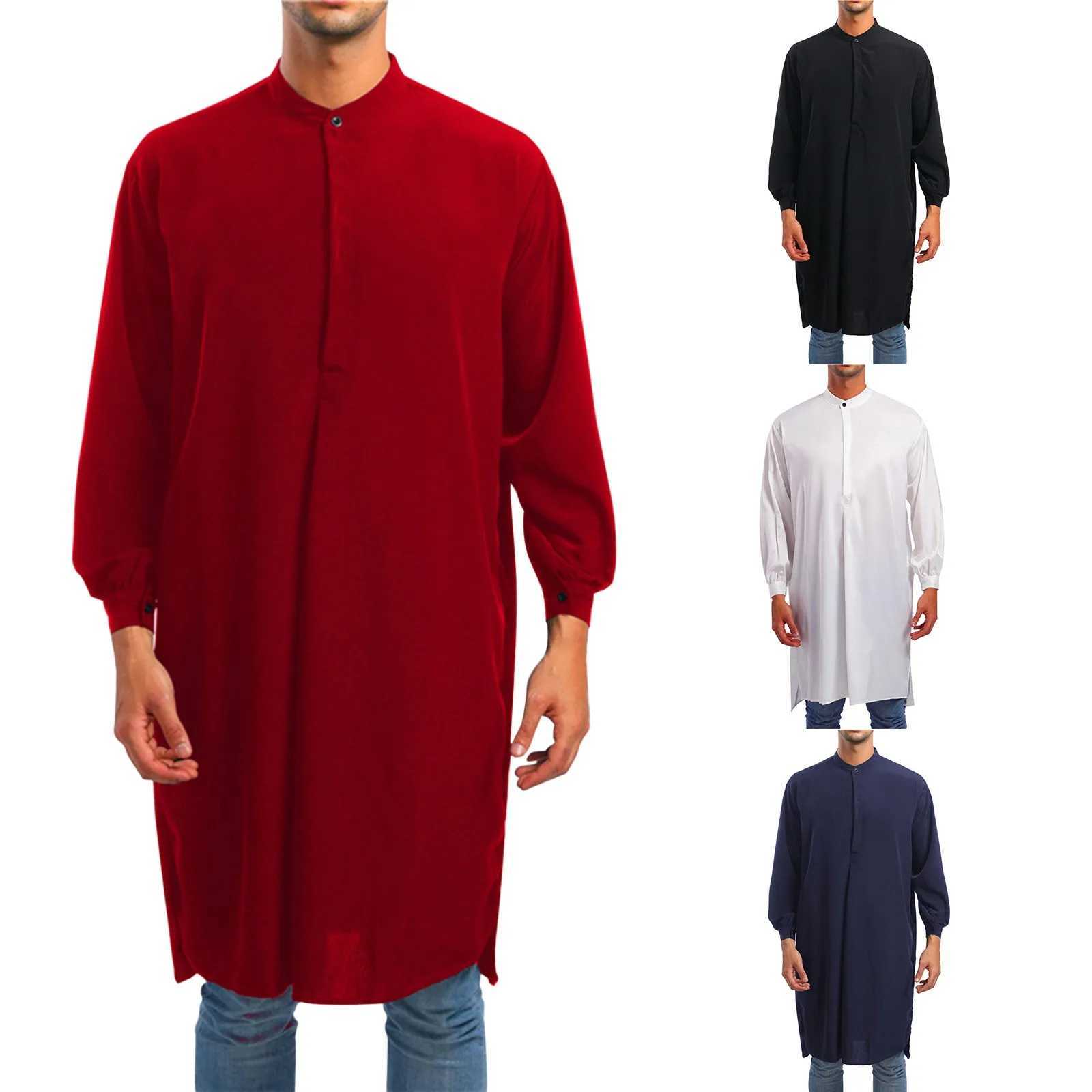 MenS Polo Shirts Arabic Fashion Simple Long MenS Shirt Solid Muslim Robe Roupas Masculinas X250514
