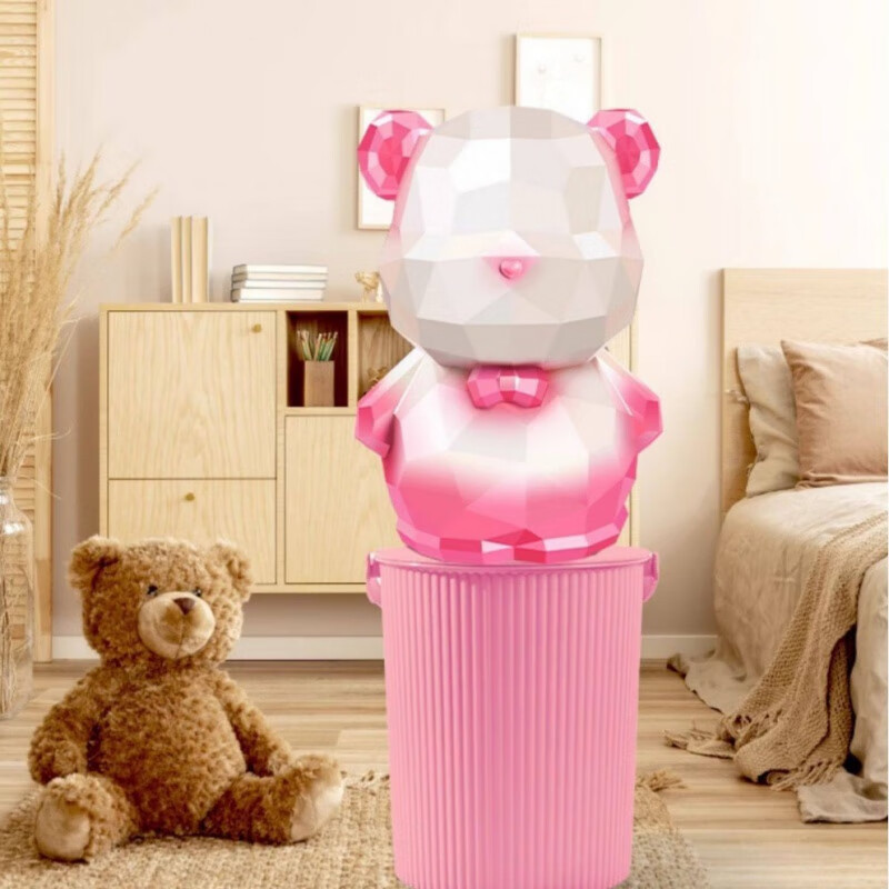 Pink and white standing gem bear money box