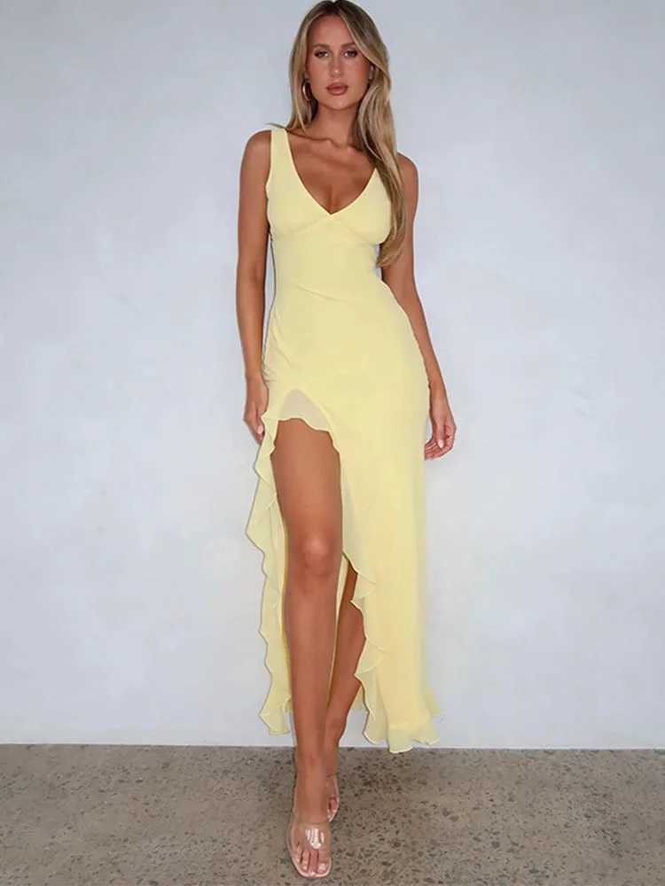 April Ruffle High Split Sexy Dress Women 2024 Dresses Elegant Evening Summer Dress Backless Party Long Midi Dress VestidosXJ250514