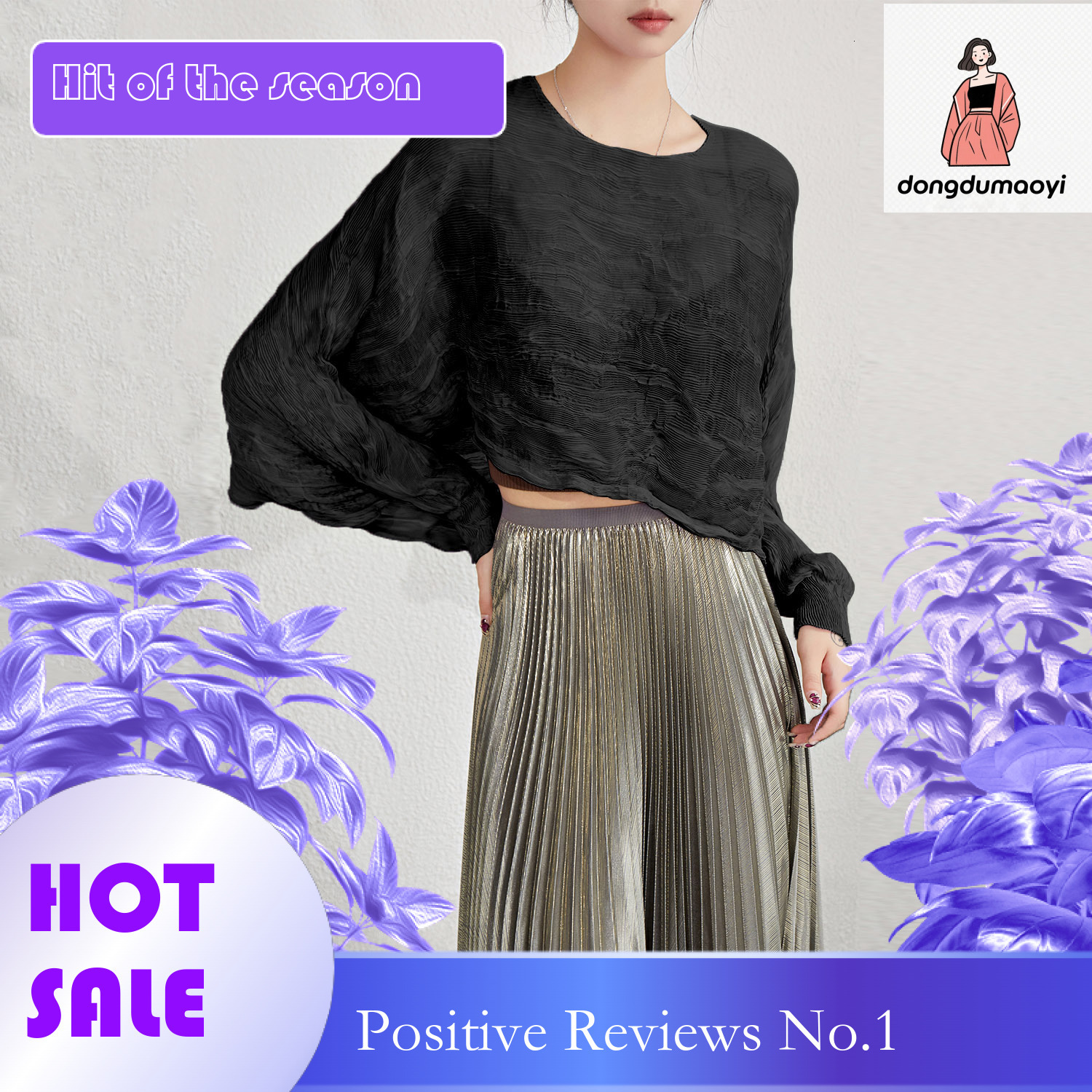 dongdumaoyi Miyake outdoor design T-shirt top 2023 summer pleated short versatile lightweight air-conditioned shirt sunscreen long sleeved women'