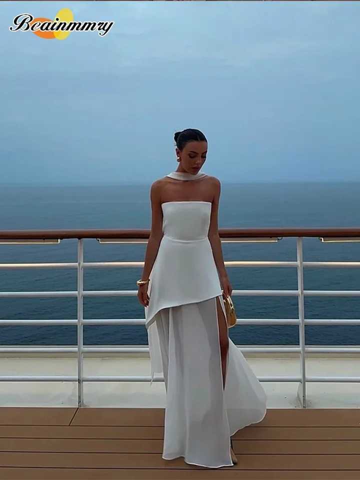 Fashion Strapless Ribbon Mesh Patchwork Maxi Dress Elegant Sleeveless Backless Vacation Long Dresses 2025 New Women Beach DressesXJ250514