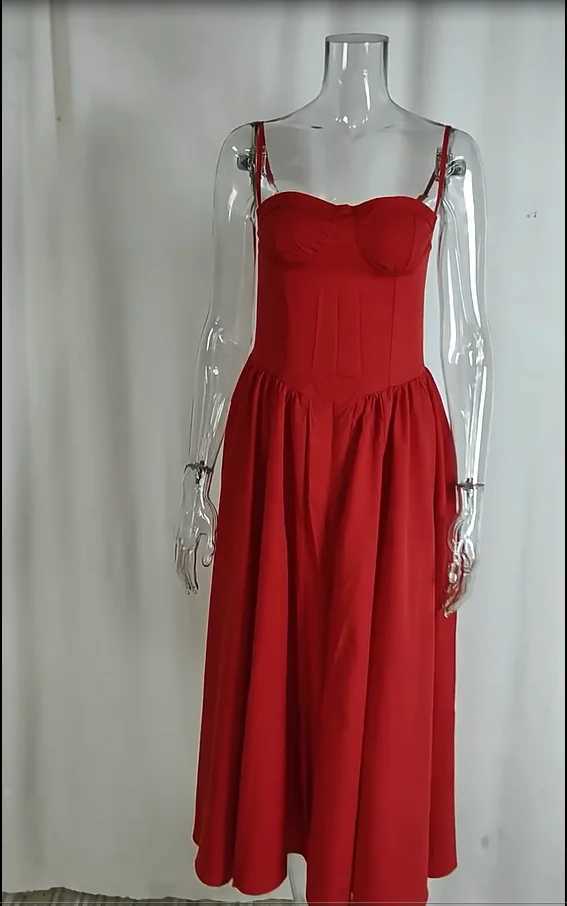 Womens Dress 2025 Spring Summer Latest Solid Color French Elegant Retro Style Dopamine Dressing Strap Maxi Dress Long SkirtXJ250514