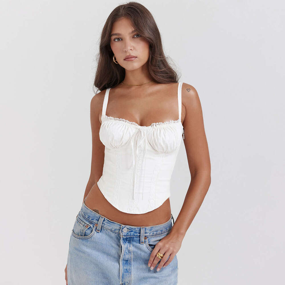 Summer Tee Shirt Women Clothes T Shirt Women T Shirt Graphic Tees Shirt 2025 Summer New Splicing Lace Up Sexy Spicy Girls Strap Top for Women