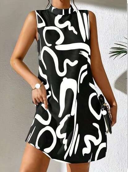 Women Clothes Dress New Women S Fashion Printed Round Neck Sleeveless Dress KQ