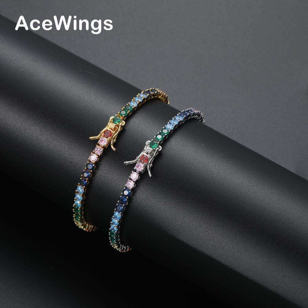 3MM Colorful Chain Tennis Single Row Hip Hop Necklace Bracelet