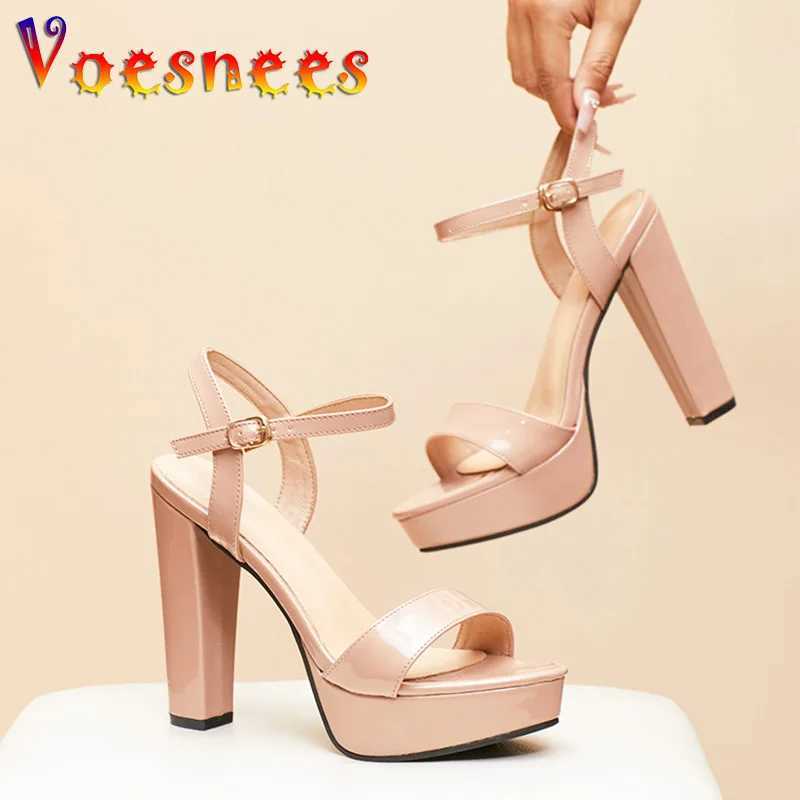 Brand Women Shoes Chunky Heel 12CM Summer Sandals Waterproof Platform Simplicity Career High Heels Plus Size Ankle Buckle Strap W250514
