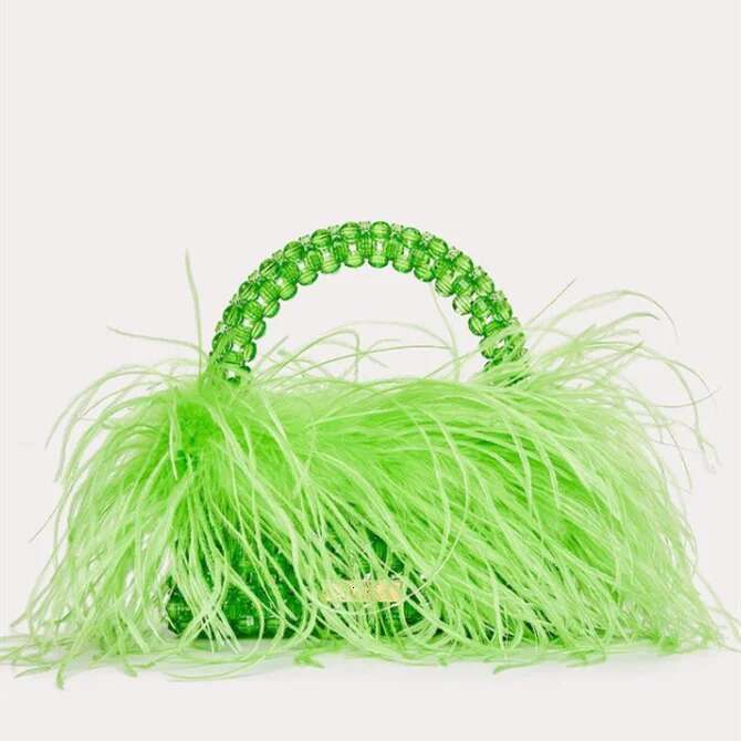 Pearl Beaded Evening Bag Ostrich Feather Fur Designer Clear Acrylic Crystal Stone Box Tote Handbag Women Handmade Party Purse