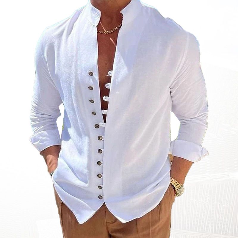 Cotton Linen Men Shirt Brief Breathable Comfy New Mens Casual Blouse Shirt Loose Tops Long Sleeve Tee Shirt Cotton Slim Fit Linen Shirts blouses shirt