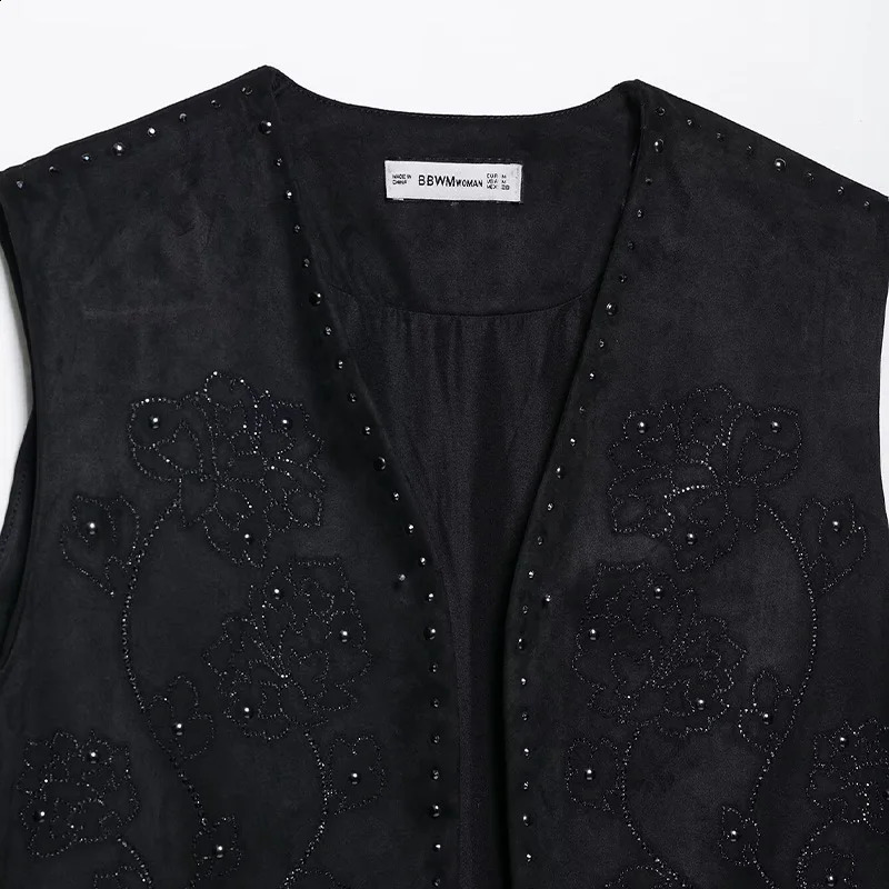 Willshela Womens Fashion Beaded Black Sleeveless Jacket Waist Coat Retro Vneck Tank Top 250506
