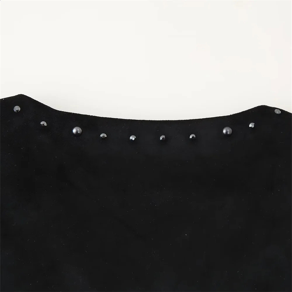 2025 Womens Clothing European and American Style n Bright Decoration Suede Texture Effect Tank Top 250506
