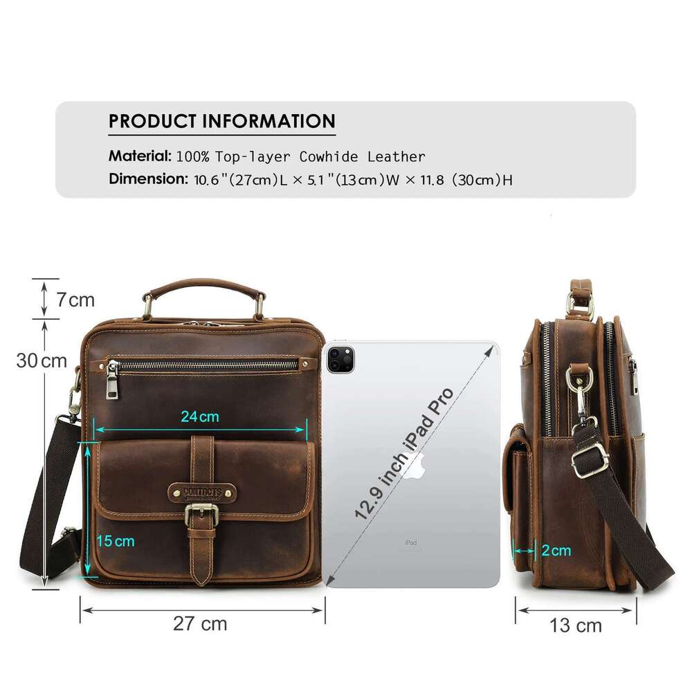 Vintage Men Crossbody Messenger Bags Business Casual Handbag Male Crazy Horse Leather Shoulder Bag Large Capacity