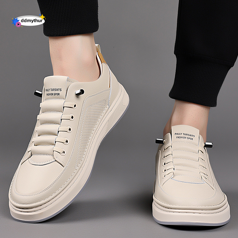 2025 Summer New Board for Men, Breathable Hollow Mesh, Genuine White Top Layer, Leather, One Step Casual Shoes ddmythur
