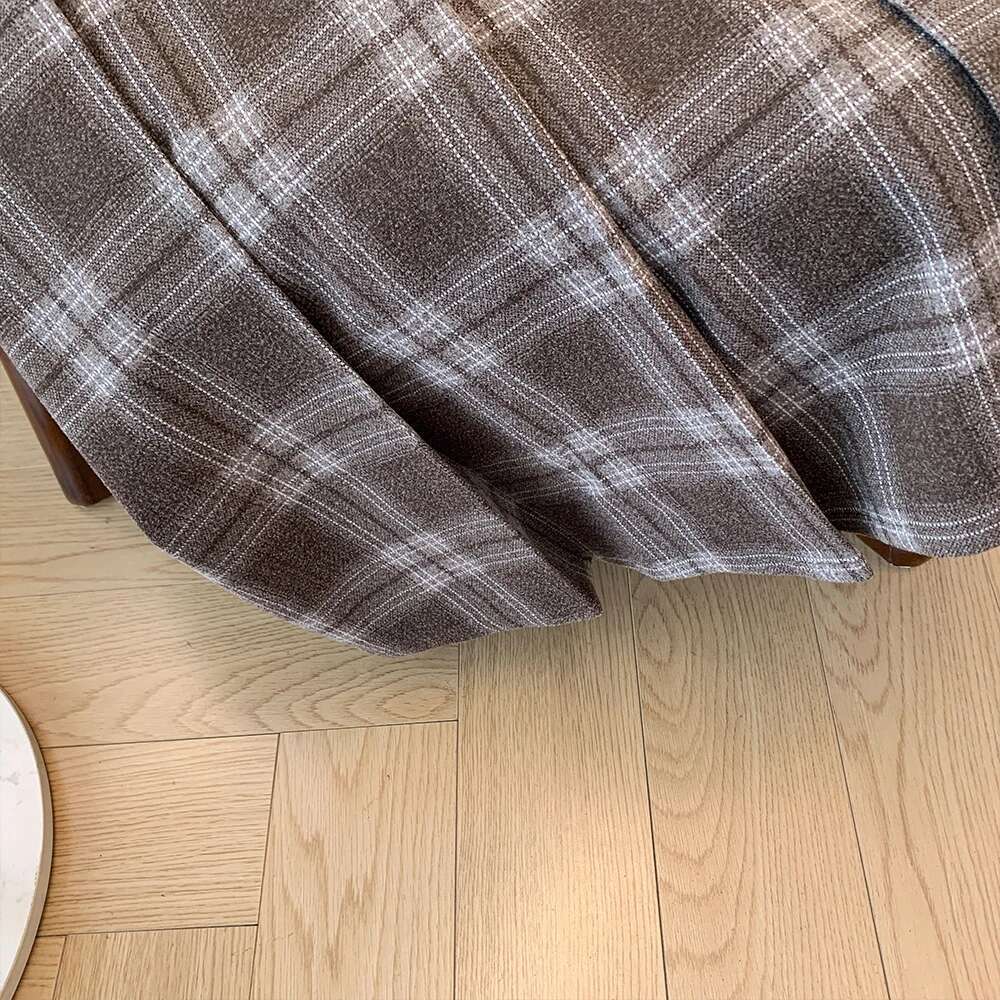 Plus-size Women's Fall/Winter Casual Commuting loose and comfortable coffee checked elastic waist lined A-line skirt large