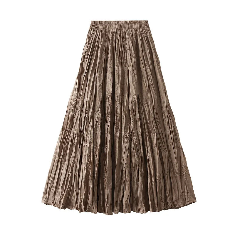 Womens Spring Summer Solid Pleated Halfbody Skirt Korean Fashion ALine Long Female Elegant Casual y 250514