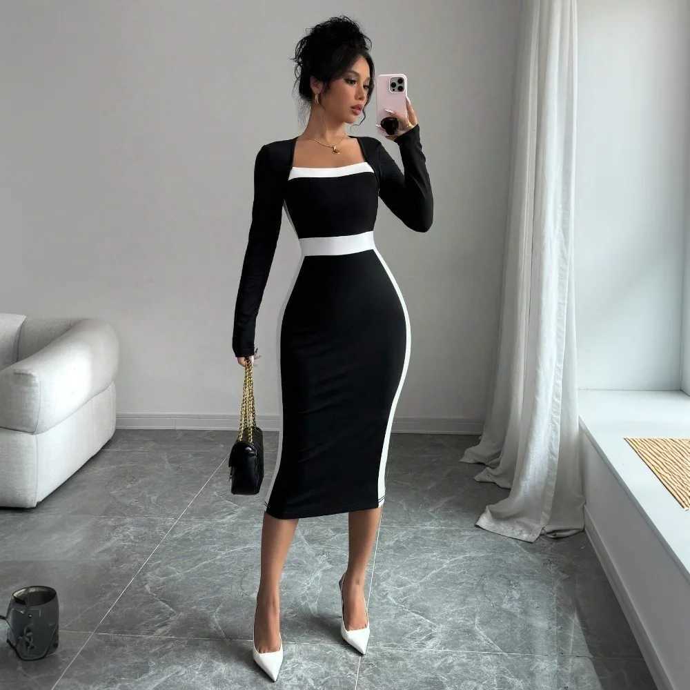 Autumn Winter Sweater Dress for Women 2024 New Arrivals Square Neck High Waist Long Knitted Dress Korean Maxi DressesXJ250514