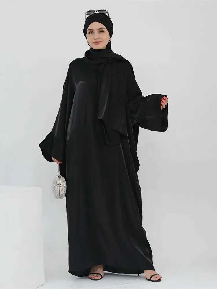 Eid Modest Satin Khimar Abaya Dubai Luxury 2024 Muslim Islam Arabic Abayas For Women Kaftan Hijab Dress Robe Femme Musulmane X250514
