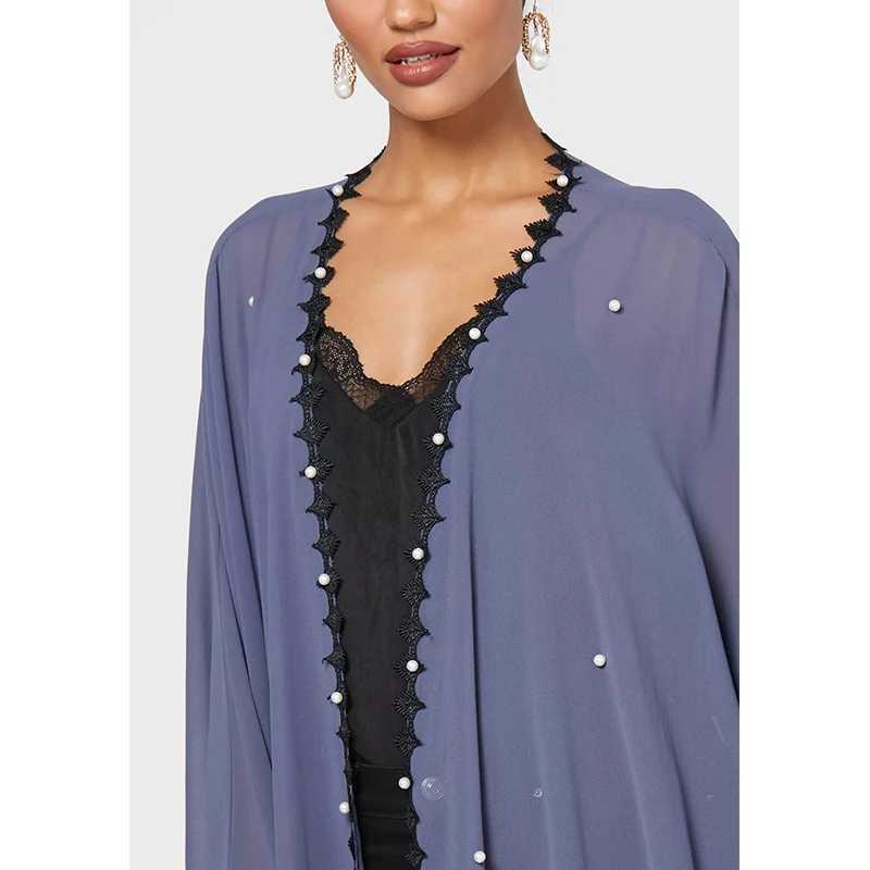 2025 New Muslim Abaya For Women Kaftan Mesh Pearls Chiffon Fabric Islamic Clothing Worship Service Dubai Middle East Fashion X250514