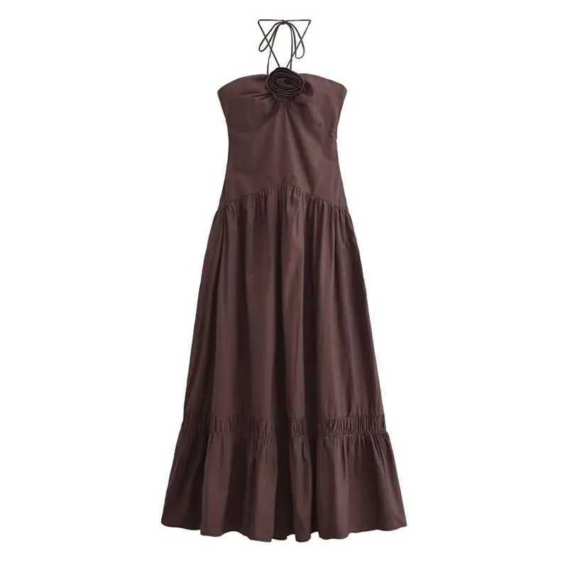 Dresses Summer Womens 2025 New Chic Tube Top Hanging Neck Holiday Dress Womens Street Fashion Party Long DressXJ250514