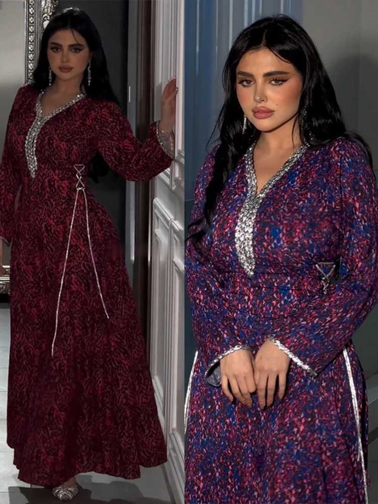 Eid Ramadan Muslim Women Dresses V Neck Abaya Party Long Dress Belt Morocco Kaftan Elegant Vestidos Dubai Turkey Robe Jalabiya X250514