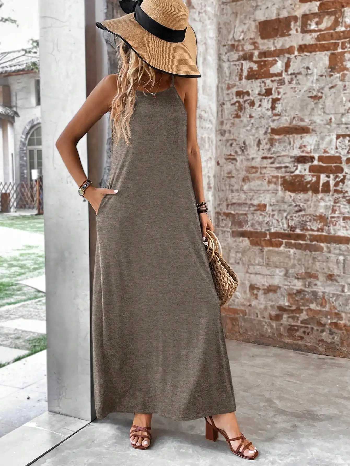 Elegant casual womens dress strapless sleeveless halter loose fashion womens dressXJ250514
