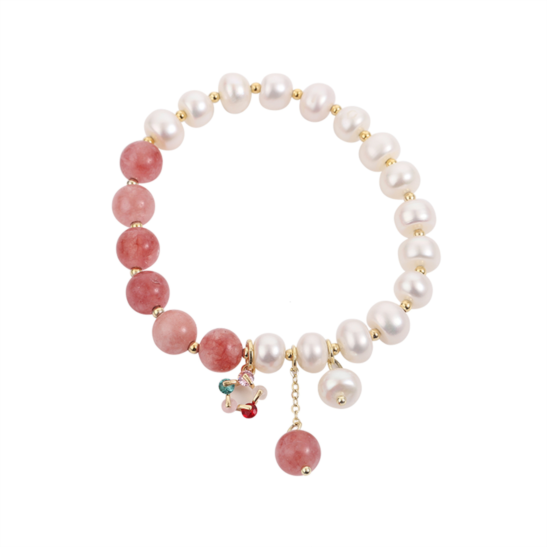 New niche design women's strawberry crystal pearl bracelet, super fairy countryside style, personalized fashion, colorful zirconium inlaid bracel