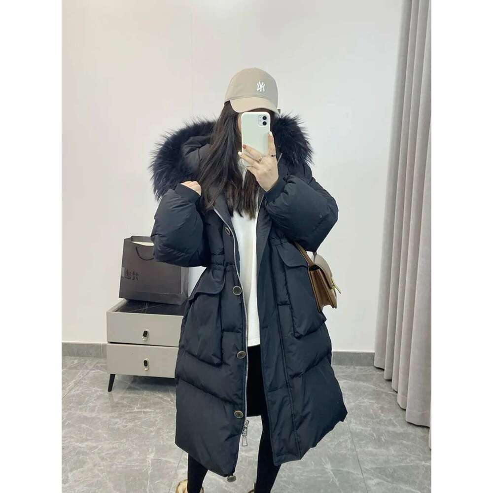 Women Waterproof Winter Long Puffer Jacket 2024 Real Raccoon Fur Hooded Duck Down Coat Female Rain Feather Parkas
