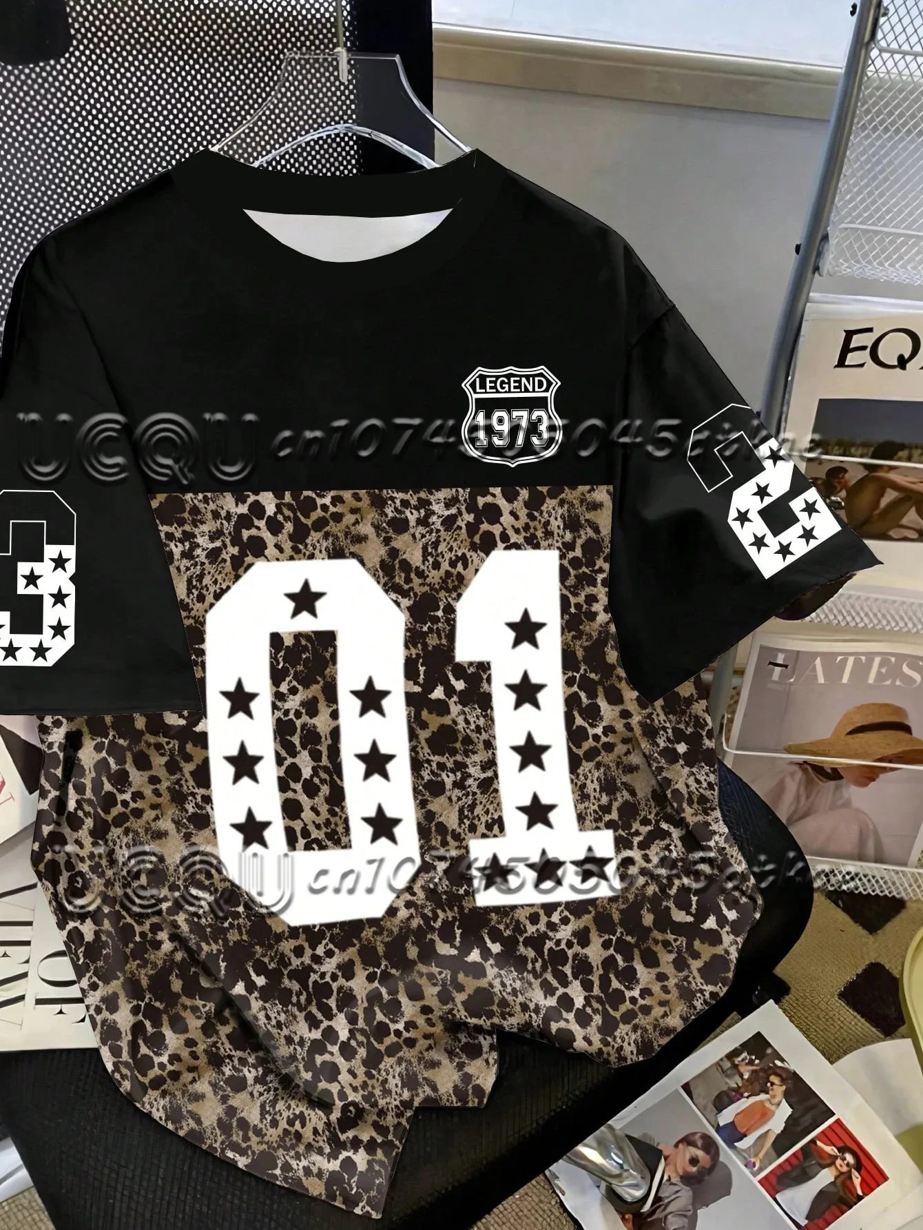 Y2K Womens Leopard Print Digital Printed Sports Jersey TShirt Round Neck Loose Short Sleeved Fashionable Niche Casual Top 250514