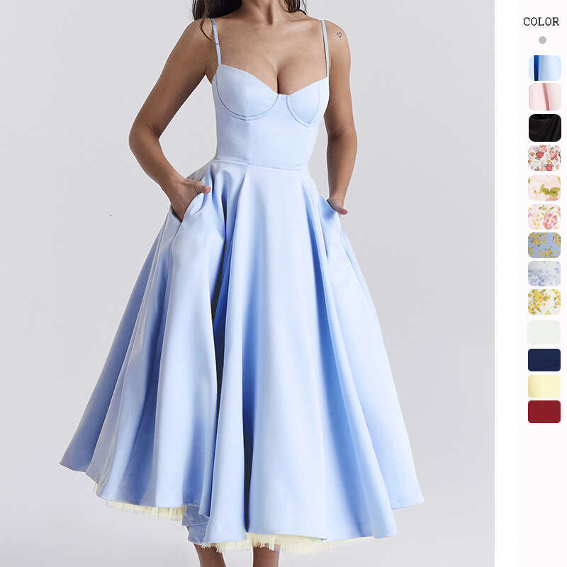 Women Clothes Dress New Summer Luxury Princess French Mesh Large Swing Double Layer Strap Dress For Women KQ