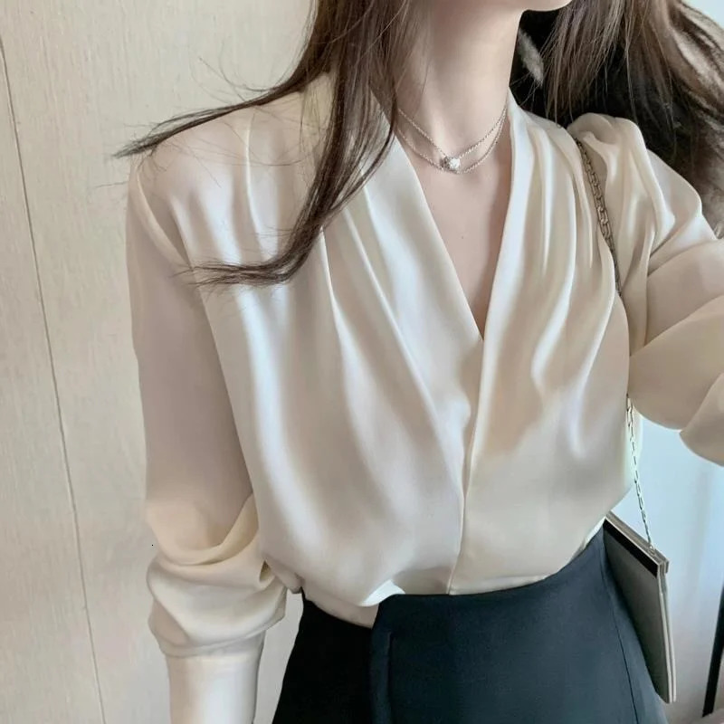 Women Spring Summer Style Blouses Shirts Lady Casual Long Sleeve V-Neck Solid Color Blusas Tops DF4980 250513