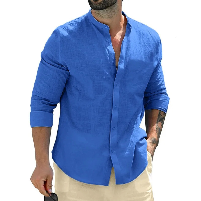 Autumn Mens Long Sleeve Shirts Cotton Business TShirts Men Breathable Solid Color Streetwear Button for White Shirt 250514