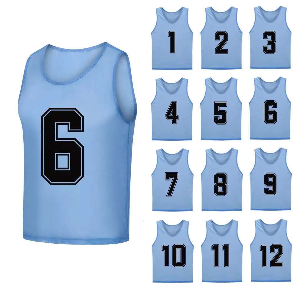 12 PCS Adults Soccer Pinnies Quick Drying Vest Youth Sports Basketball Football Team Jerseys Training Numbered Top Suit