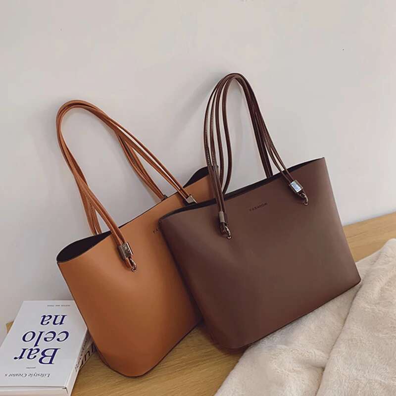 Solid Color Women's PU Leather Handbag And Purse Large Capacity Fashion Shoulder Female Designer Shopping Tote Bags