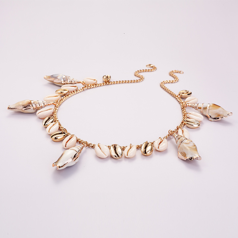 Tooth Snail Shell Pendant Chain Necklace Handmade Straight