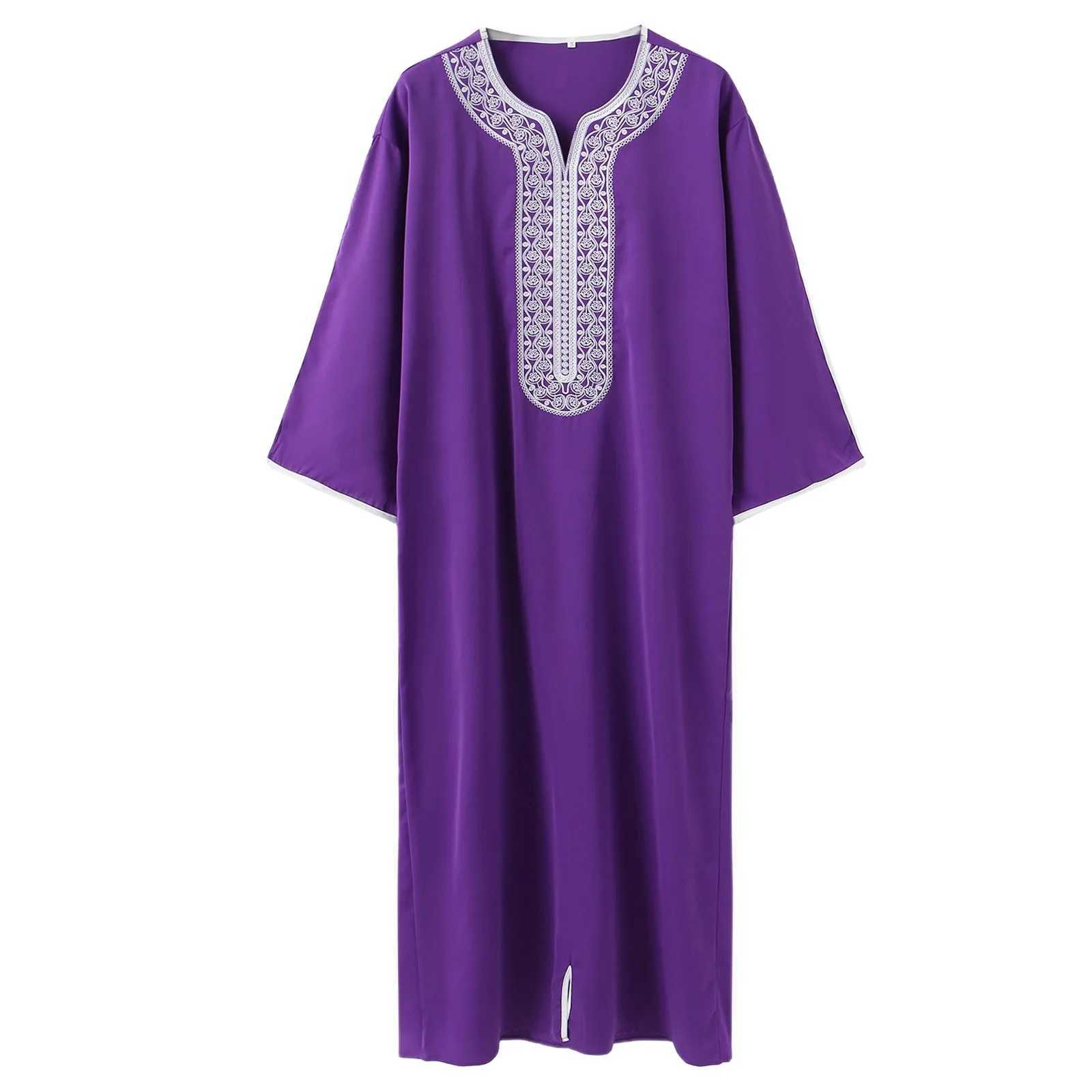 2025 Islam Purple Kaftan Muslim Mens Dress Marok Kanis Cher Kaftan Embroidered Loosely And Breathed Djellaba Abaya Thobe X250514