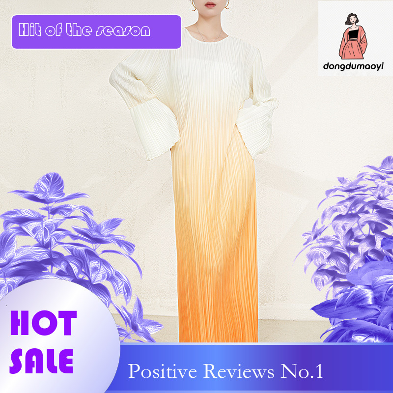 dongdumaoyi Korean high end temperament pleated dress new three bedroom slim belt waist cinching gradient slimming mid length skirt